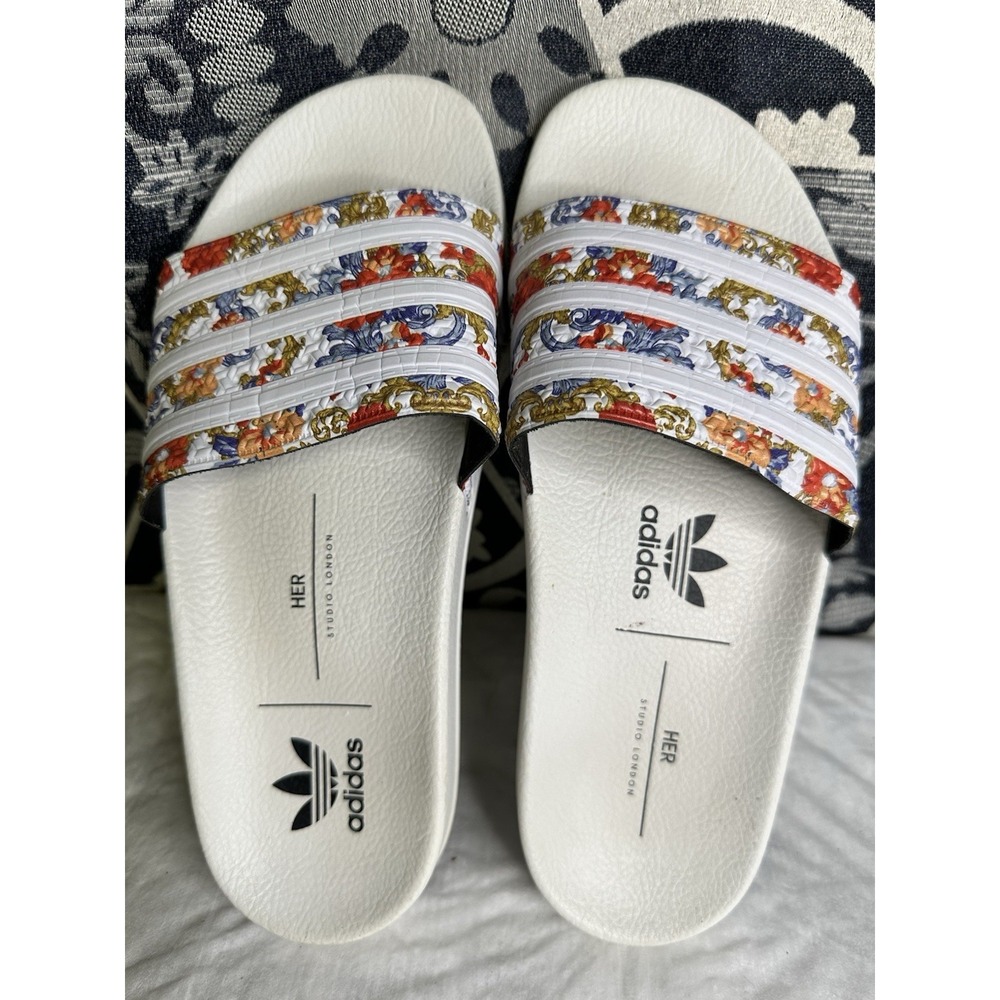 Adidas Her Adillette Women's Size 8  Floral Slip On Slippers Flops Made In Italy